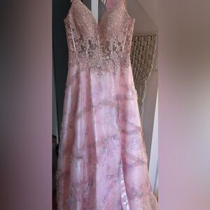 Pink lace prom dress